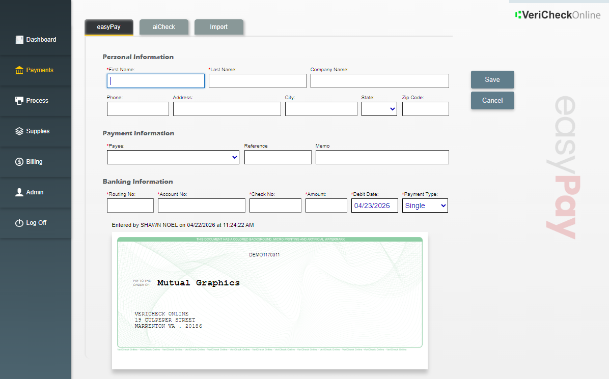 VeriCheck Online new platform screenshot