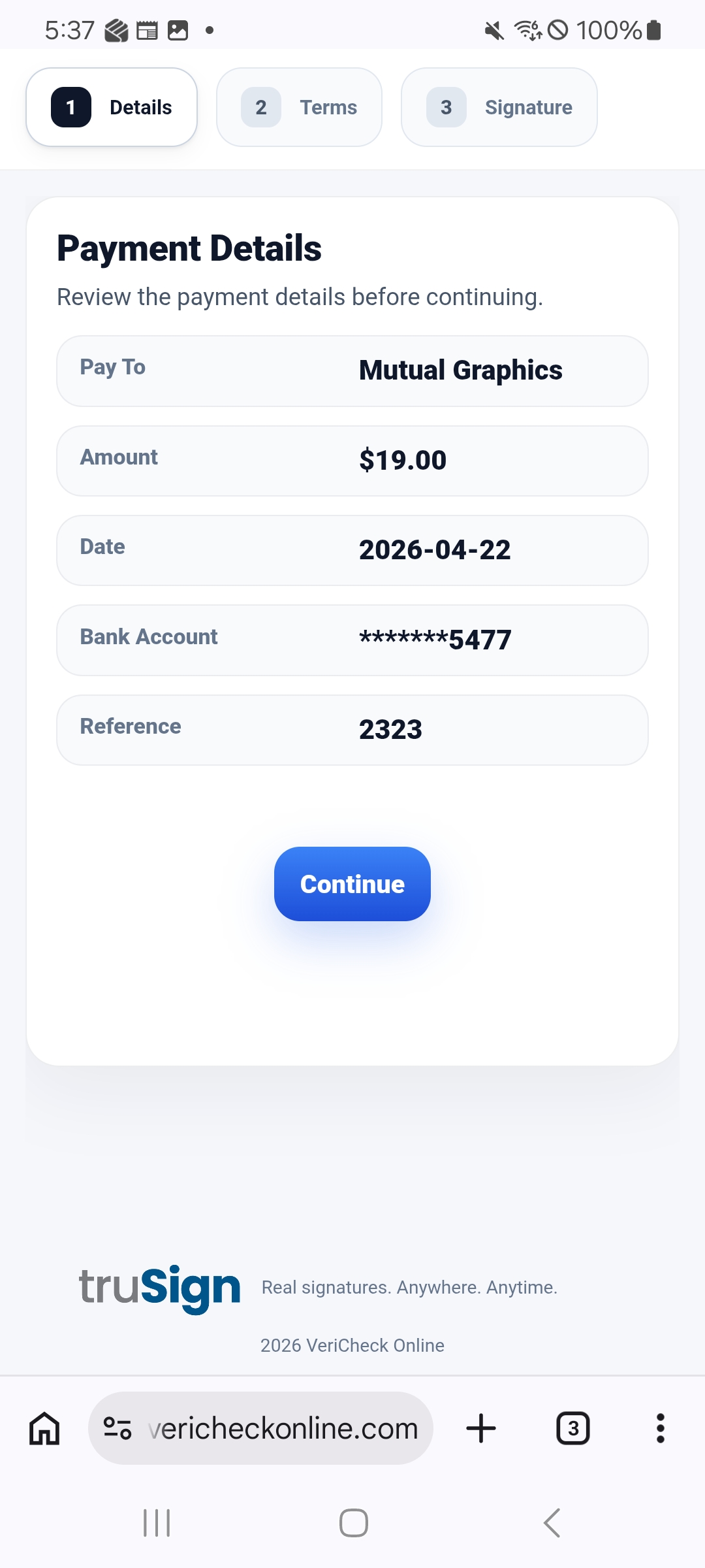 truSign details screen